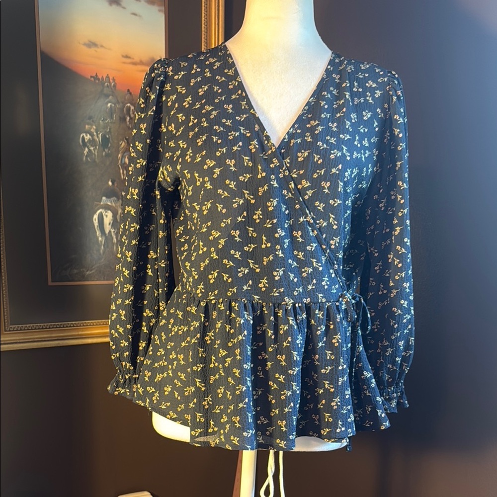Floral Wrap Top - Blue
